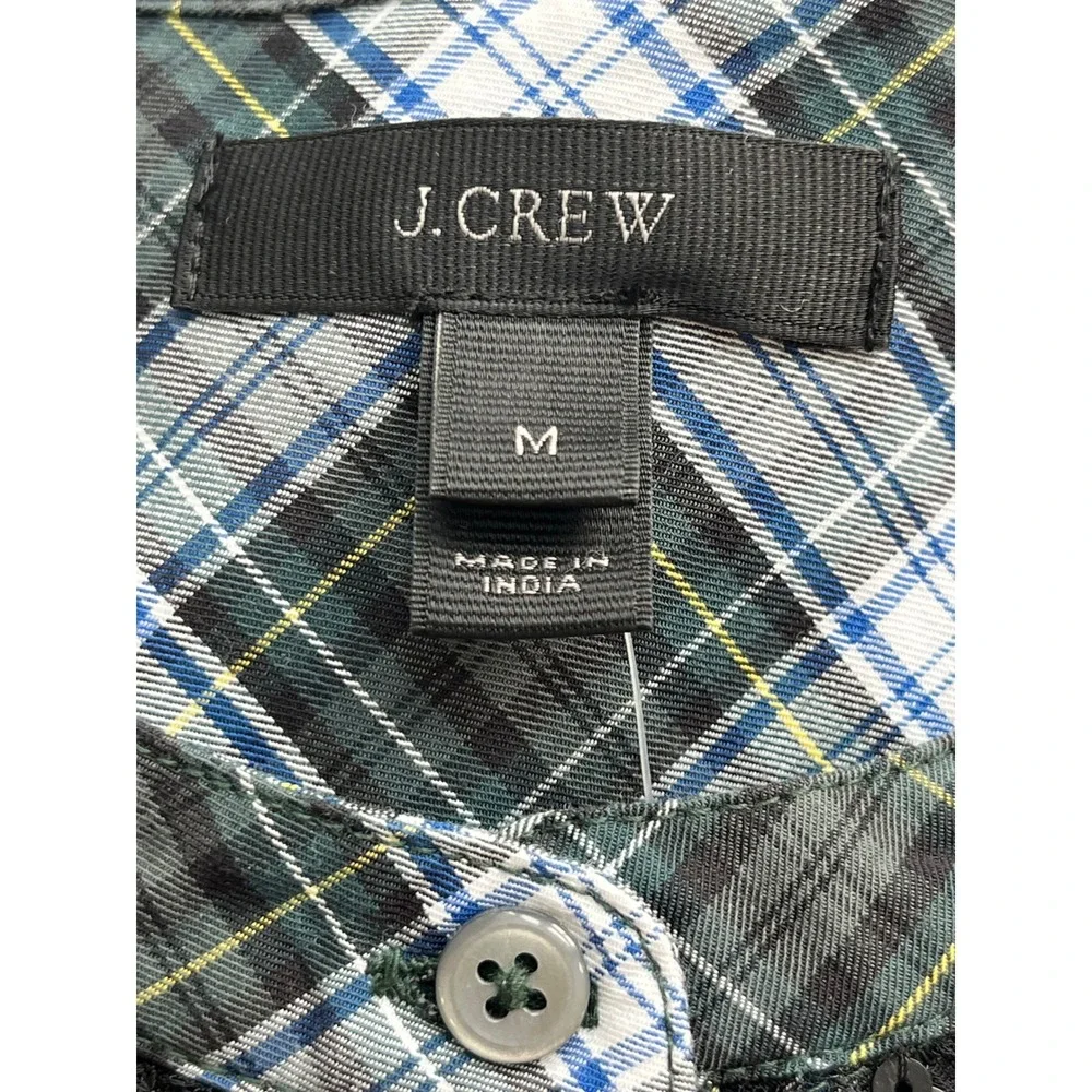 J Crew Plaid Embroidered Shirt Womens M Green Black Button Down Long‎ Sleeve Top